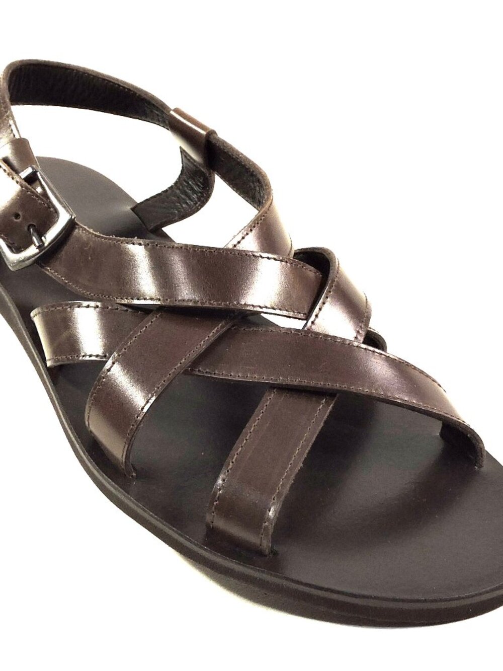 GOODMAN 🇮🇹 MEN'S BROWN LEATHER COMFORT SUMMER FLAT SANDALS